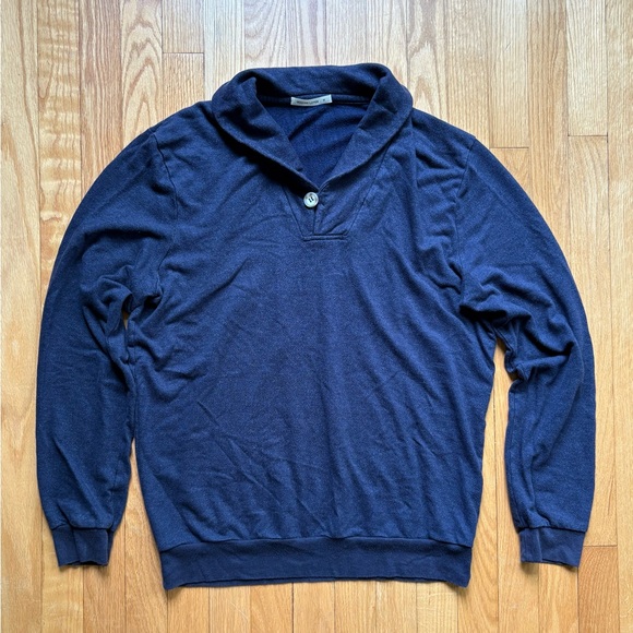 Marine Layer Men’s 1/4 Button Shawl Sweater Pullover Medium Blue Solid - Picture 1 of 5
